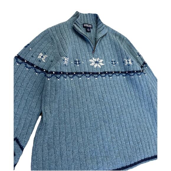 Vintage Land’s End Blue Fair Isle 100% Wool Women’s Knit Sweater Size XL - Picture 2 of 8